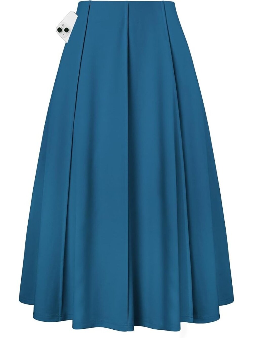 Women's Lake Blue Panel-pleated High-waisted Side Pockets A Line Flowy Skirt